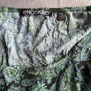 Sno Skins Medium Blouse Blue Green paisley Flare Sleeves
